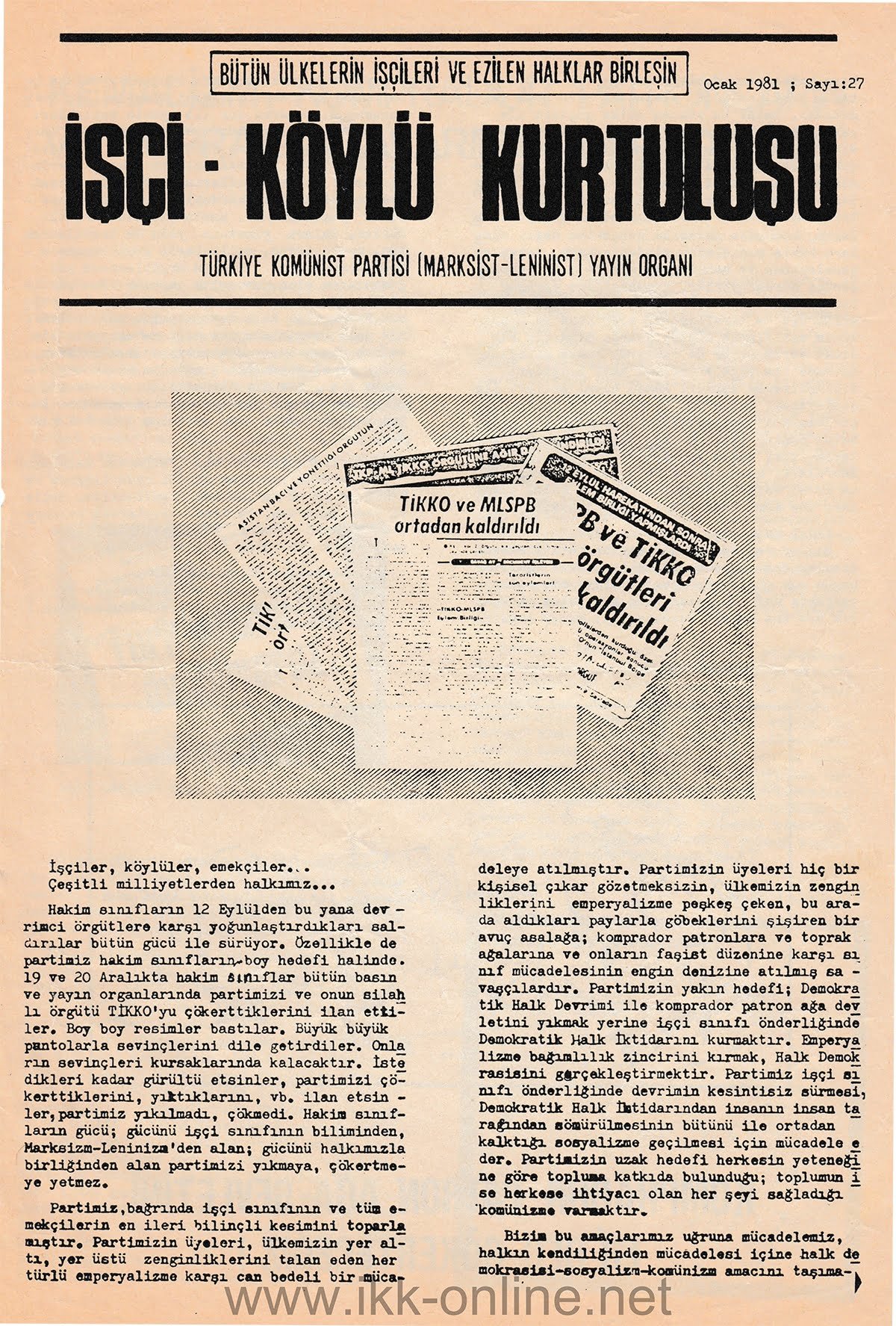 İşçi Köylü Kurtuluşu 27. Sayı